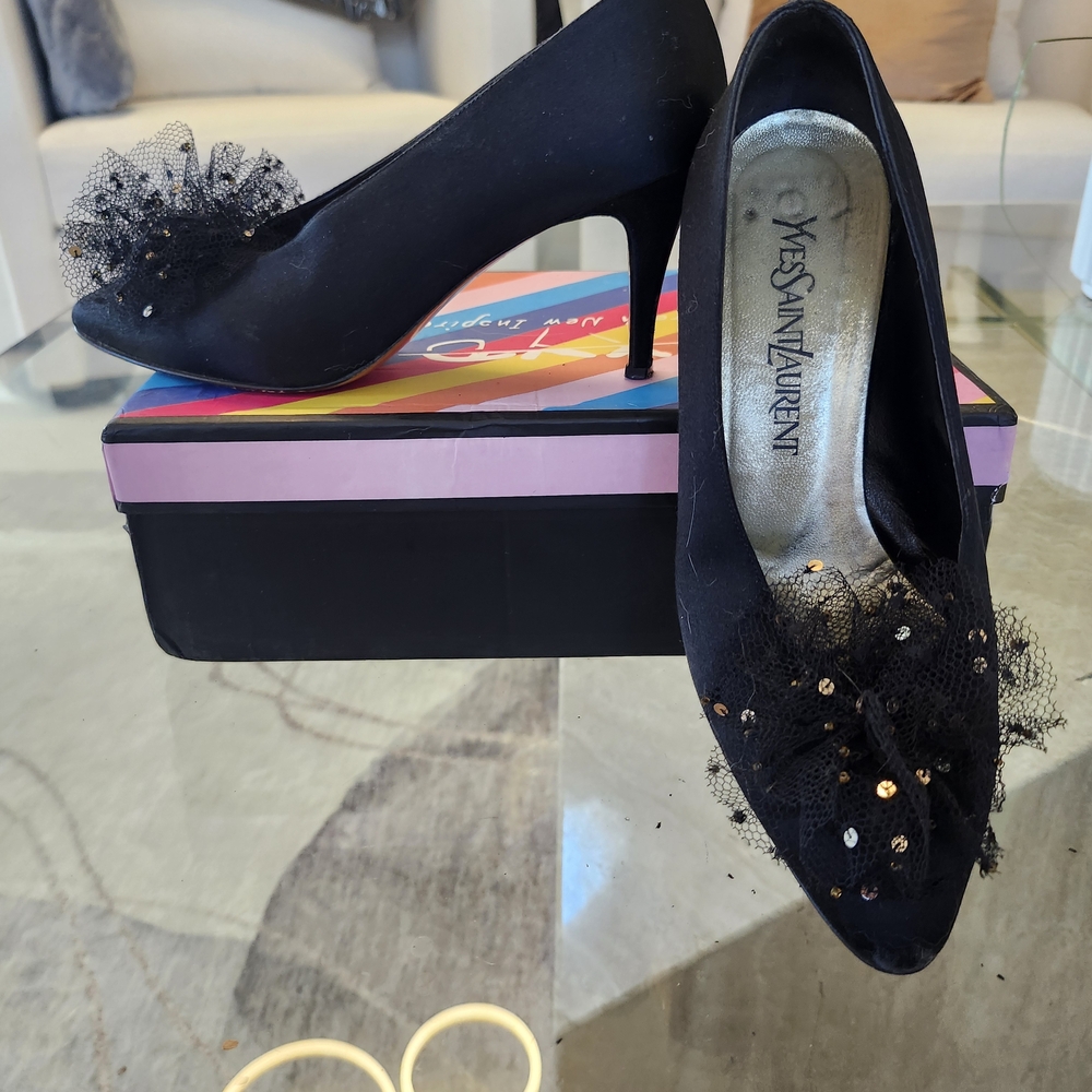 Yves Saint Laurent Black Women's Heels with Tulle Detail